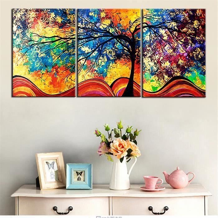 Peinture en toile murale Peinture sans cadre Posters Arbre de vie abstrait  moderne Arbre mural modulaire pour décor maison 3 pièces - Achat / Vente  tableau - toile - Cdiscount
