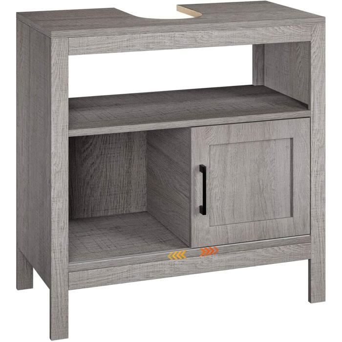 Meuble Sous Lavabo Salle De Bain FORABAMB 60x30x60 Cm En Bambou - Rangement 2 Portes + Compartiment Ouvert