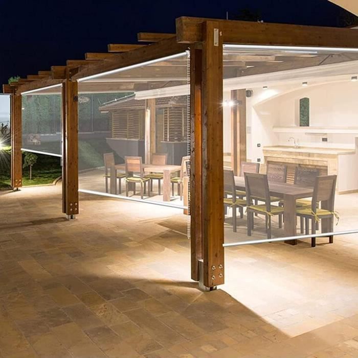 Store Enrouleur PVC Transparent 140x180cm - Étanche Pour Pergola, Jardin, Fenêtre - 0.5mm