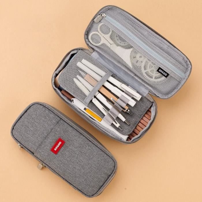 Grande Trousse De Rangement En Toile Rose Angoo – Sac à Crayons Nomade Pour étudiants Et Bureau