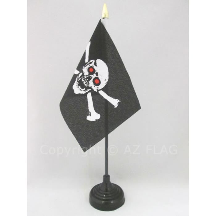 Drapeau De Table Pirate Tête De Mort Couronne 21x14cm - Socle Plastique Noir, Hampe 25cm - Décoration Bureau Ou Fête - 2
