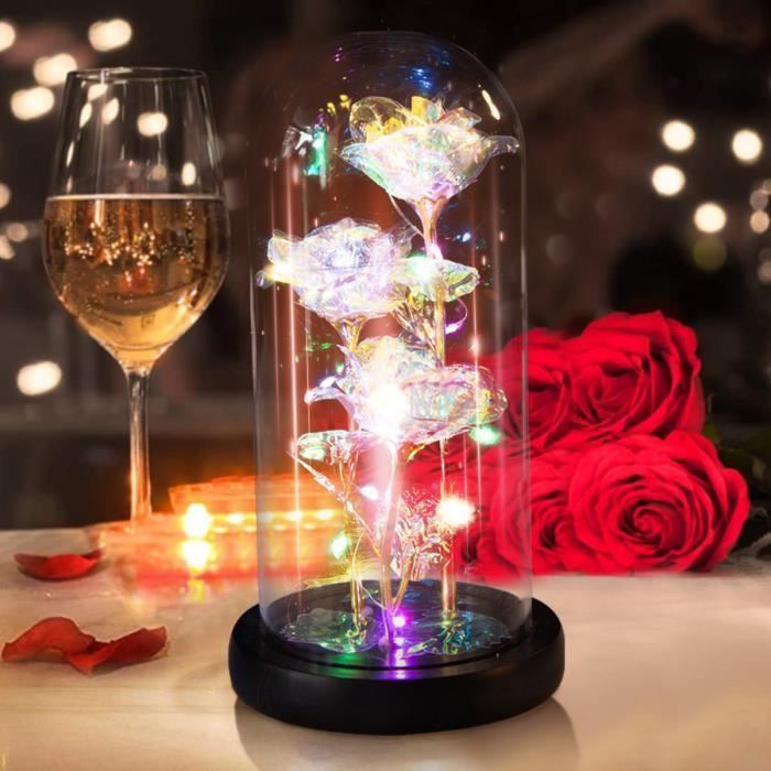 Rose éternelle en Glas avec éclairage LED - Ours en peluche - Saint-Valentin  - Fête