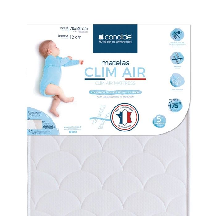 Candide - Matelas 70x140 cm pour lit bébé Clim air ventilé - Face été/Face Hiver Candide - Matelas 70x140 cm pour lit bébé Clim air ventilé - Face été/Face Hiver