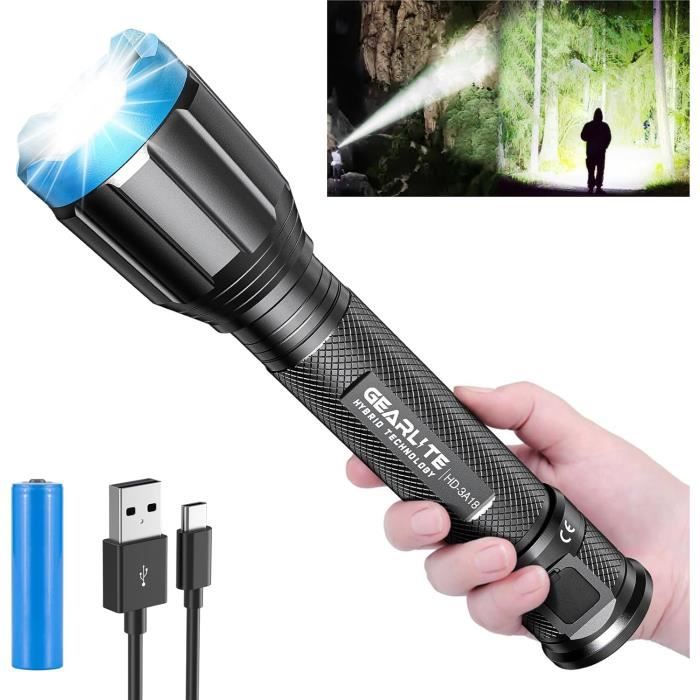 Lampe Torche LED Rechargeable Super Puissante - 1000 Lumens, 2 Modes, Batterie 1200mAh, IPX5