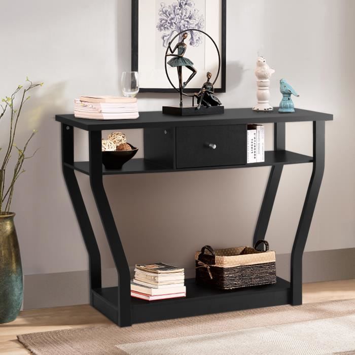 Table Console 3 Niveaux Avec Prises USB Et Tiroirs - 81x30x81 Cm, Rangement Spacieux, Gris Chêne - 5