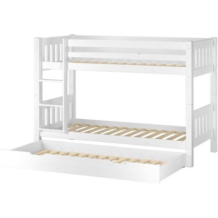 60 06 09ws7 Lit Superpose Enfant En Pin Massif Blanc 90x200 Avec Tiroir Lit Pour 3 Places Y Compris Sommiers Achat Vente Lits Superposes Lit Superpose Enfant Pin Cdiscount