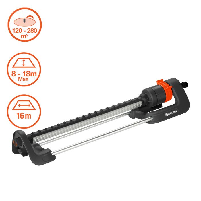 Arroseur oscillant GARDENA Surface 280m² Portée 18m max Résistant UV et gel Garantie