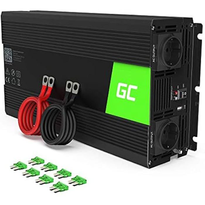 Convertisseur de tension - GREEN CELL - 1500W/3000W - 24V/220V - Sinusoïde pure - 3 ports