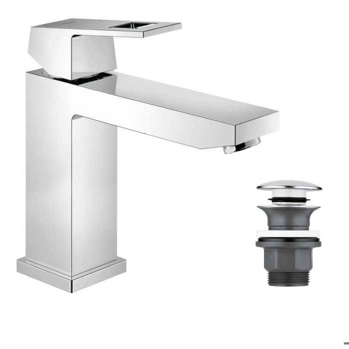 Eurocube Set Mitigeur monocommande 12" Lavabo Taille + Bonde clic clac Grohe pour lavabo avec trop plein 23446000 CLICCLAC - vue 1