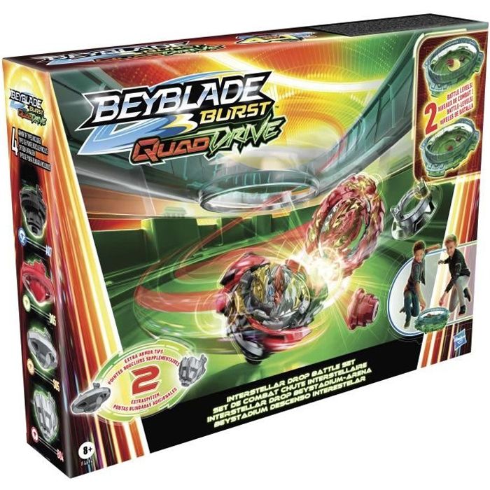 Beyblade Burst QuadDrive Set de combat Interstellar Drop, arène Beystadium,  2 toupies et 2 lanceurs, à partir de 8 ans - Cdiscount Jeux - Jouets