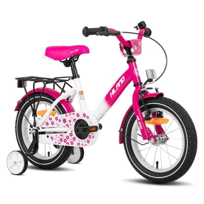 HILAND Bicyclette pour enfants, 12 pouces, bicyclette pour 2-4 ans avec frein à main, frein à pédale, rose