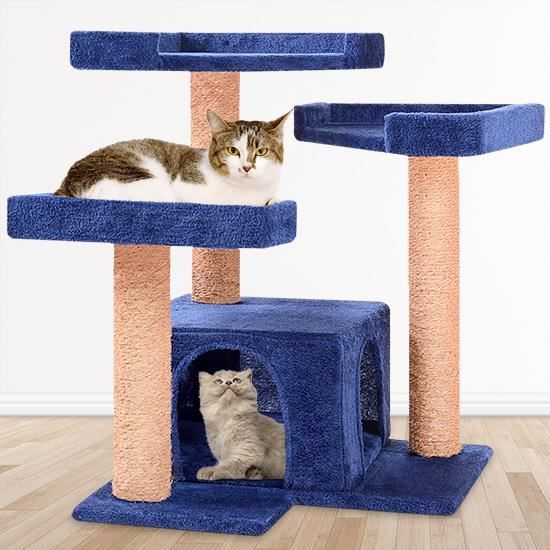 Arbre A Chat Pas Cher Griffoir Simple Design Petit Grand Chats Grattoir Jouet Avec Maisonnette Peluche Coco 66 Cm Bleu Cdiscount Animalerie