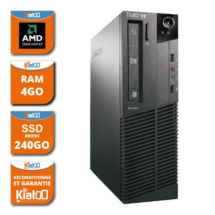 LENOVO - Pc Bureau M75 - AMD Dual Core - RAM 4Go - Stockage SSD 240Go - Reconditionné - Garantie - Lenovo