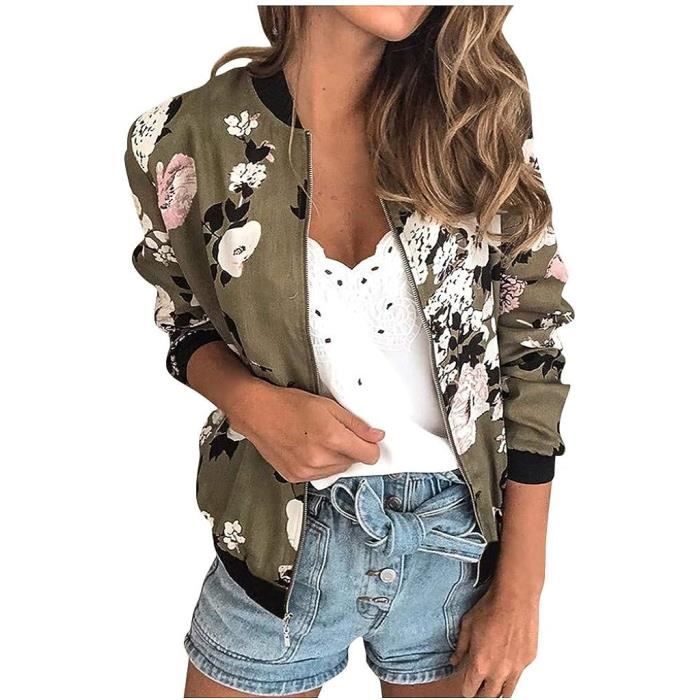 BLOUSON - PERFECTO - BOMBER Veste Sport Femme Chic et Elegant Blouson Moto  Femme Pas Cher Printemps Automne Imprimé Roux