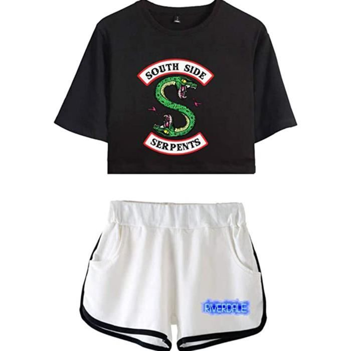 Minetom Riverdale Ensembles Shorts et Haut Fille South Side Serpent Imprime Casual Lache A noir blanc Cdiscount Pret a Porter