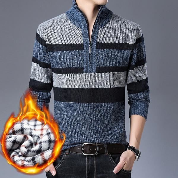 Pull Homme Chaud En Tricot D'automne-hiver - Col Haut, Style Décontracté, épais Et Doux
