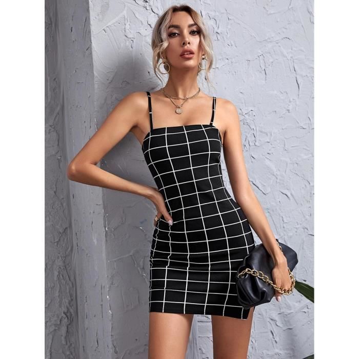 Robe Mini robe carreaux r tro Sexy bretelles Spaghetti