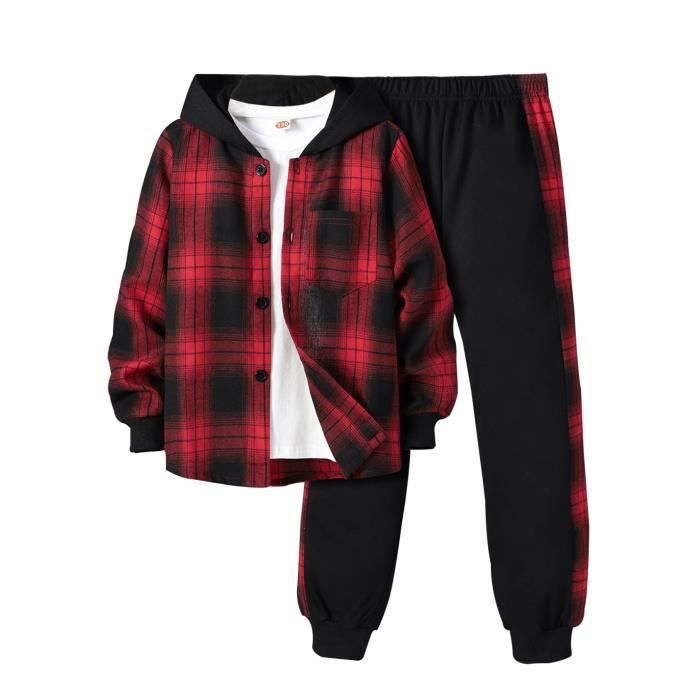 iefiel ensemble survetement enfant garcon fille top sweats à capuche veste carreaux manches longues avec pantalon jogging 2-7 ans