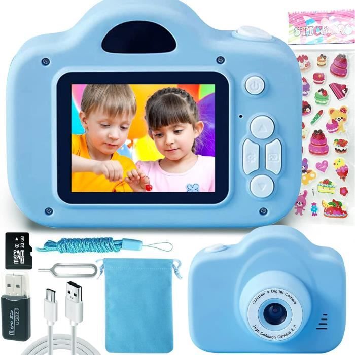 Appareil Photo Enfants, Mini Caméra Enfant Rechargeable Caméscope Cadeau  Jouet Filles Garçons, vidéo HD 1080p, 32G SD Carte (Bleu) - Cdiscount Jeux  - Jouets
