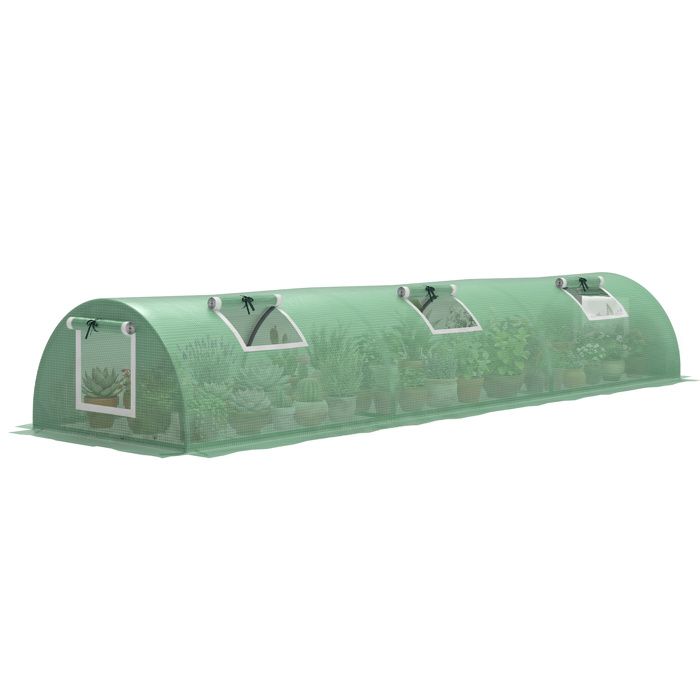 Mini serre de jardin - Outsunny - tunnel à tomates PE haute densité anti-UV 5 portes filet - acier - 300x80x45cm - vert