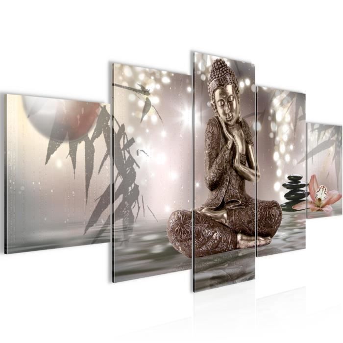 Tableau Toile 5 Pièces Bouddha 150x75cm - Décoration Orientale Salon Nature