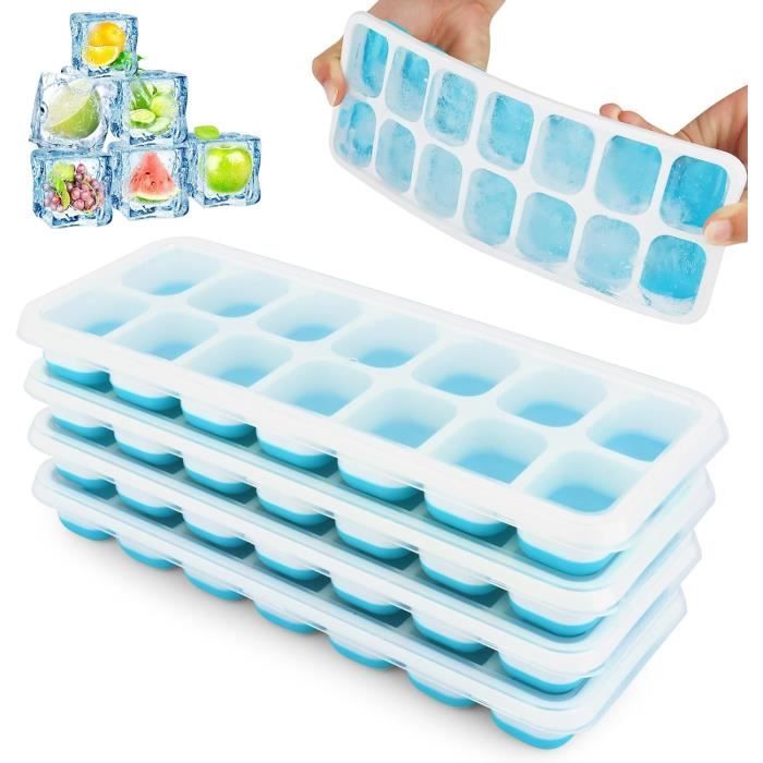 Lot De 4 Moules à Glaçons En Silicone Avec Couvercles - 56 Glaçons, Certifié LFGB, Facile à Démouler, Empilable