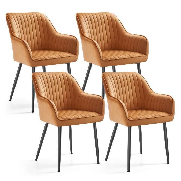 Chaise Salle à Manger - SONGMICS - Lot de 4 - Marron Caramel - Noir dencre - Avec Accoudoirs Chaise Salle à Manger - SONGMICS - Lot de 4 - Marron Caramel - Noir dencre - Avec Accoudoirs