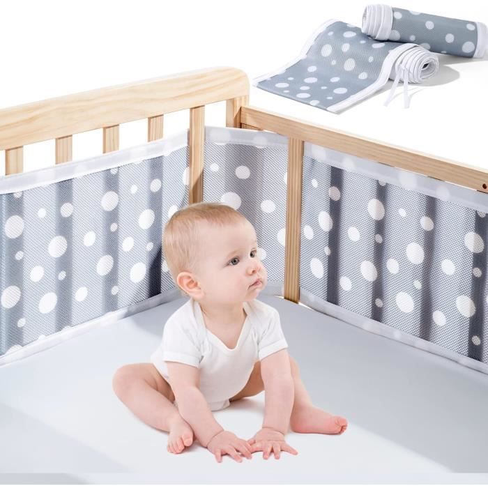 Tour De Lit Bébé Respirant 240x28 Cm - Protection Bordure Anti-choc Coton - Épaisseur 2,5 Cm - Pour Lit Bébé, Parc, Anti-chute