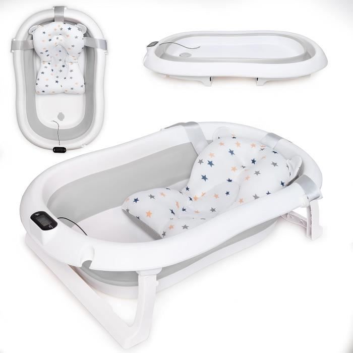 Baignoire bébé pliable - Thermomètre et coussin inclus | SUPERBE BEBE - Blanc Vert - 49.90
