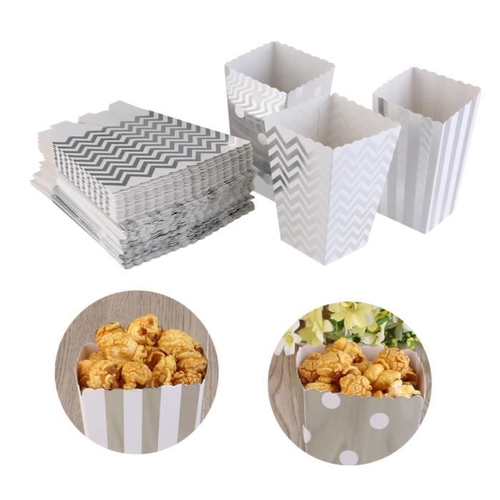 50 Boîtes à Popcorn En Papier - Noir Et Blanc, 11,5 X 7,5 X 7,5 Cm, Idéales Pour Fêtes, Halloween, Anniversaires