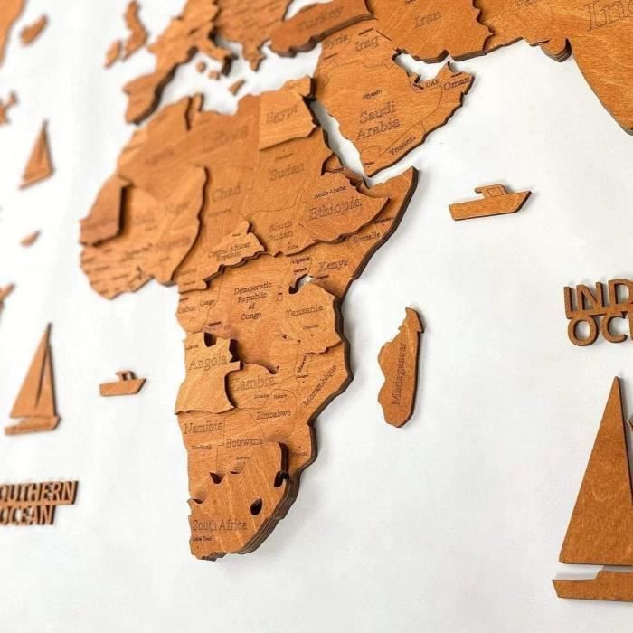 Carte Du Monde En Bois 3D Art Large Wall Decor - Taille (M, L, Xl) Idée ...