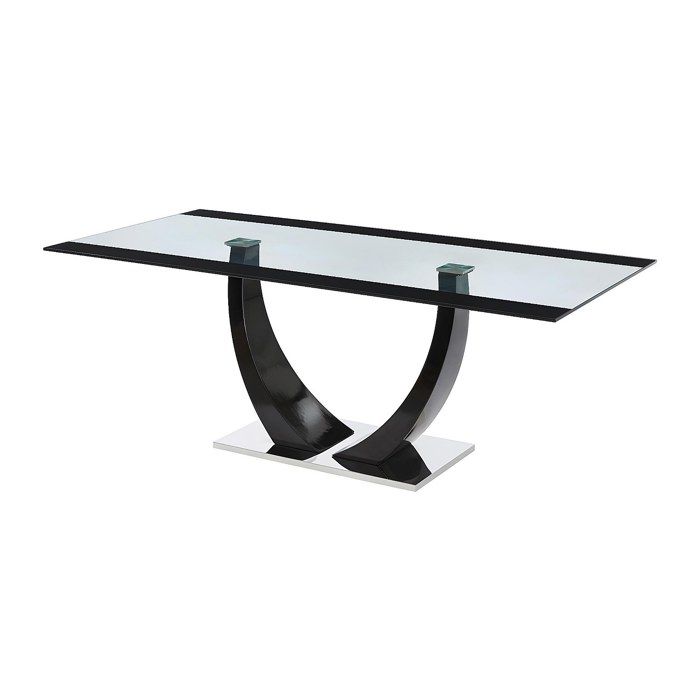 Table à manger 8 personnes en verre trempé MDF et acier inoxydable - Noir - MEZZO II