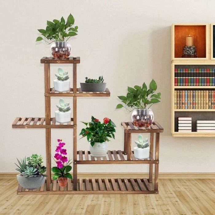 Porte-Plante En Bois - 2 Plateaux 30x30 Cm - Hauteur 100 Cm - Occasion