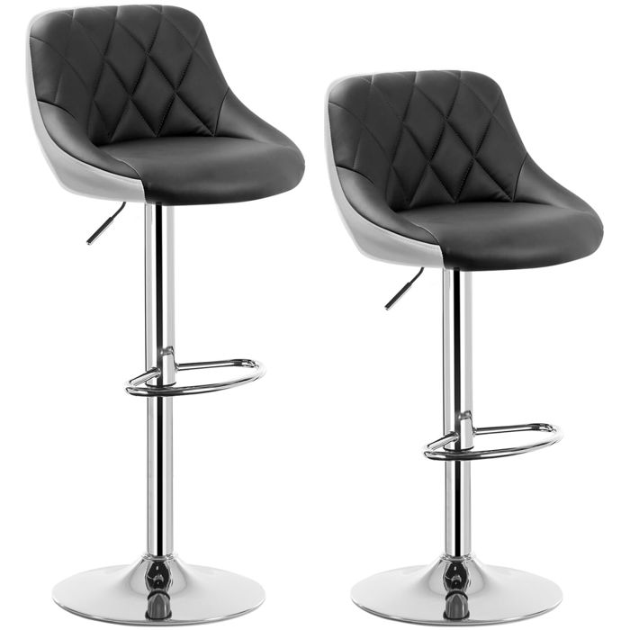 WOLTU 2 X Tabouret de bar en similicuir Siège bien rembourré Hauteur réglable 35x38x106 cm Gris Blanc