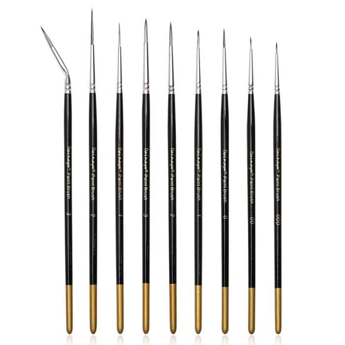 KINBOM Kit 9 Pinceaux Détails Fins – Mini Pinceaux Précision Pour Modélisme, Acrylique, Aquarelle, Nail Art (Noir)