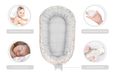 Reducteur de lit bebe 90x50 cm - cale bebe pour lit bebe cocoon chouettes et lapins avec gris clair-1