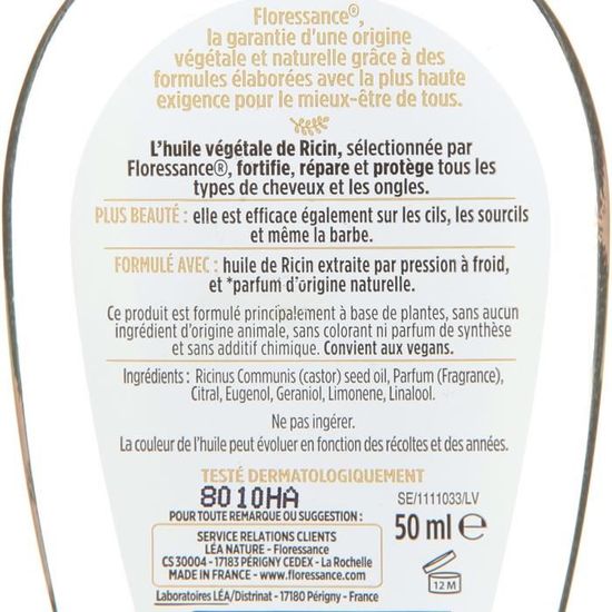 Floressance Huile De Ricin Ongles Et Cheveux 50ml Achat