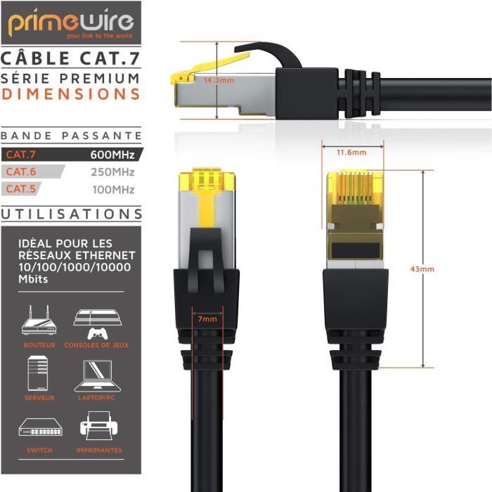Lot De 5 Câbles Réseau CAT-7 0,5 M – RJ45 Double Blindé, 10 Gbit/s, 600 MHz – 5 Couleurs Différentes