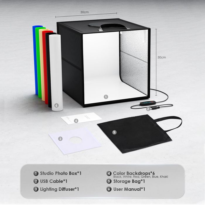 Studio Photo Portable PULUZ 30cm - Tente De Prise De Vue Avec Anneau LED Et 6 Fonds - Neuf