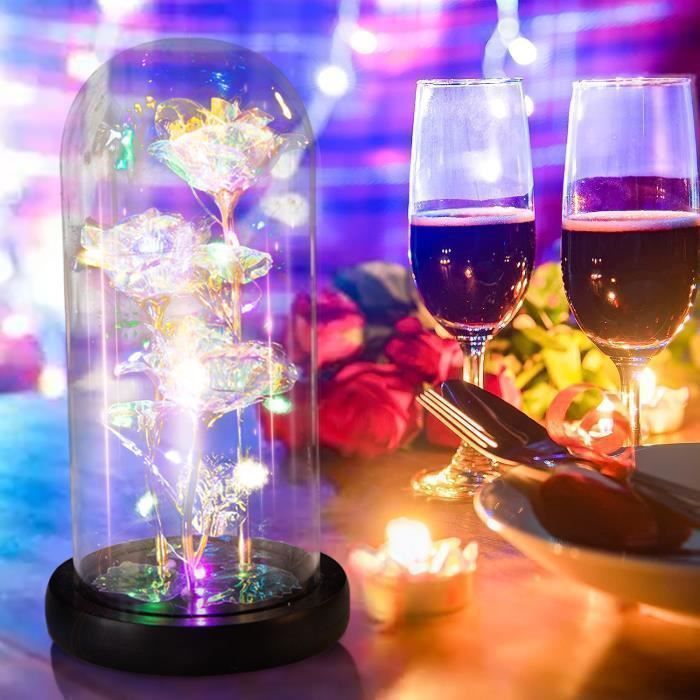 Rose Éternelle Sous Cloche La Belle Et La Bête - Cadeau LED Romantique Pour Femme, Anniversaire, Saint-Valentin, Fête Des Mères