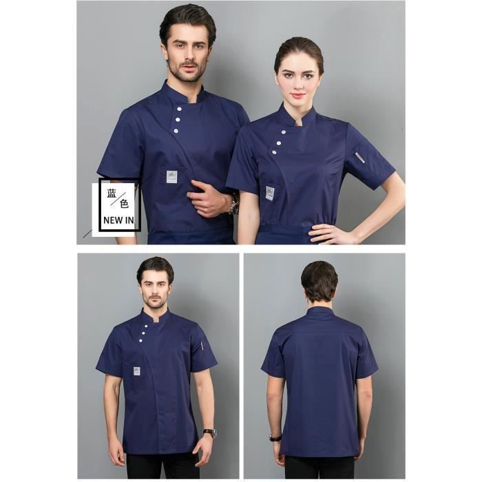 Veste De Chef Professionnelle Manches Courtes – Coton/Polyester Respirant, Poche Thermomètre, Boutons-Pression