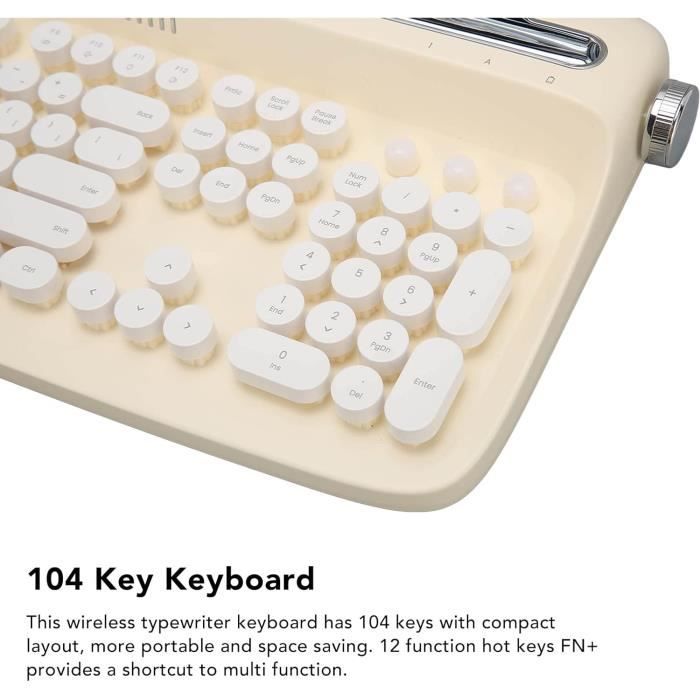 Clavier Bluetooth Vintage, Clavier De Machine À Écrire Sans Fil 104
