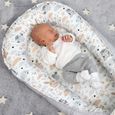 Reducteur de lit bebe 90x50 cm - cale bebe pour lit bebe cocoon chouettes et lapins avec gris clair-2