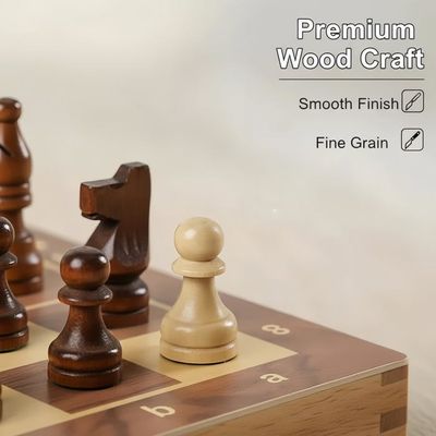 Jeu D’Échecs Magnétique En Bois – Plateau Pliable 29x29cm – Pièces Aimantées – Voyage – 2 Reines Supplémentaires
