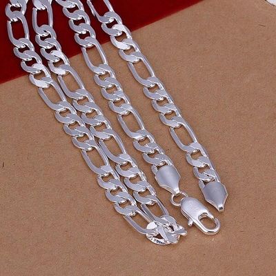 Collier Homme Argent Sterling 925 - Chaîne Figaro 3mm/5mm - Longueurs 18 à 24 Pouces - Cadeau Élégant Et Robust