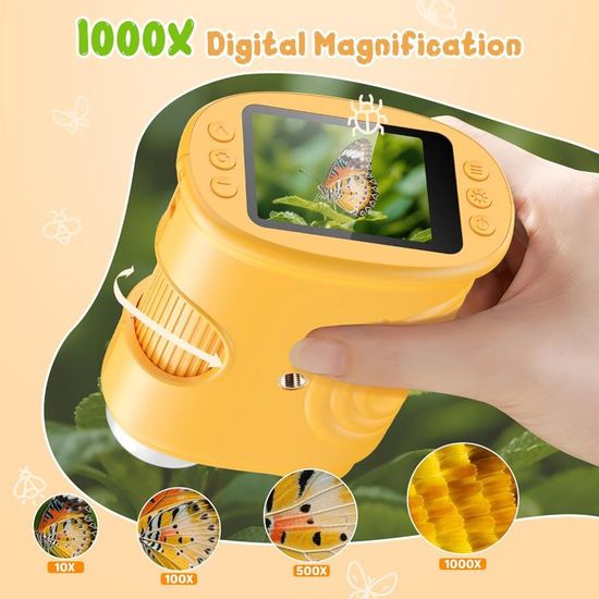 Cheffery 2en1 Microscope Enfant et Télescope, Microscope Numérique Enfant avec Carte Mémoire 32 Go, 1000X Portable