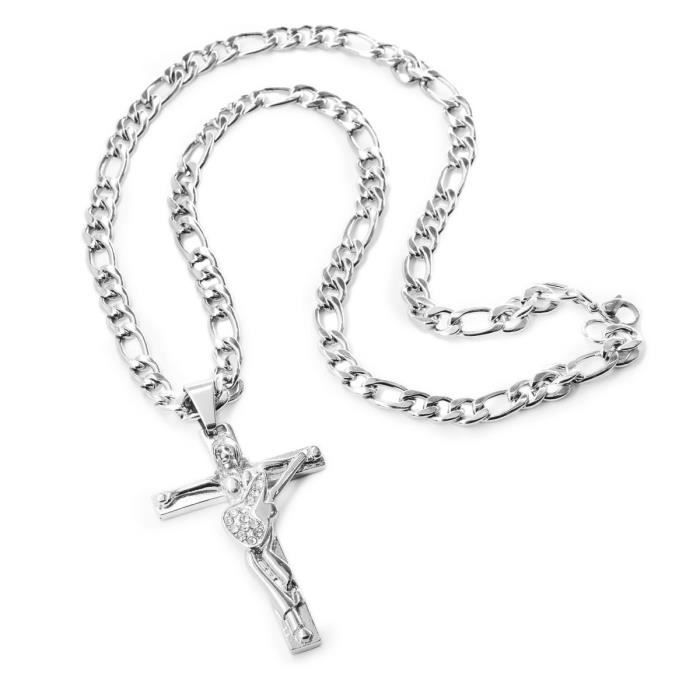 Collier avec la croix de JOHNNY HALLIDAY en acier inoxydable avec sa chaine