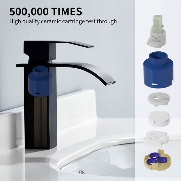 Robinet De Lavabo Salle De Bain Noir Cascade FORIOUS - Élégant Et Économique