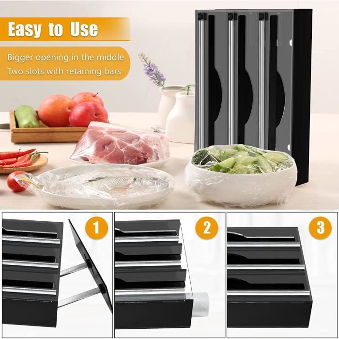 Distributeur De Film Alimentaire Avec Coupe-glissière – Support Ventouse – Pour Film Plastique, Aluminium – Réutilisable, ABS