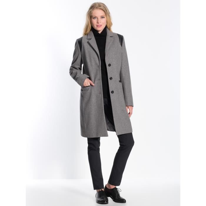 Manteau 3 4 laine majoritaire Femme Gris Coupe droite allongeante